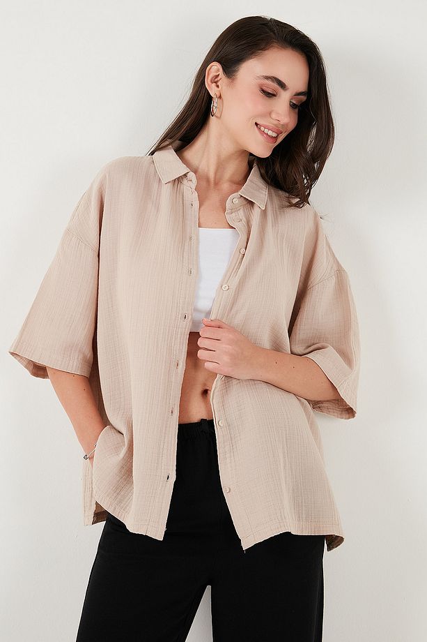 Pamuklu Regular Fit Yırtmaçlı Kısa Kollu Gömlek GÖMLEK CF25S166965 - 2