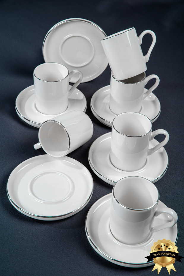 Dream Platinum Gilt - 6-Person Porcelain Cup Set, Brown and Off White