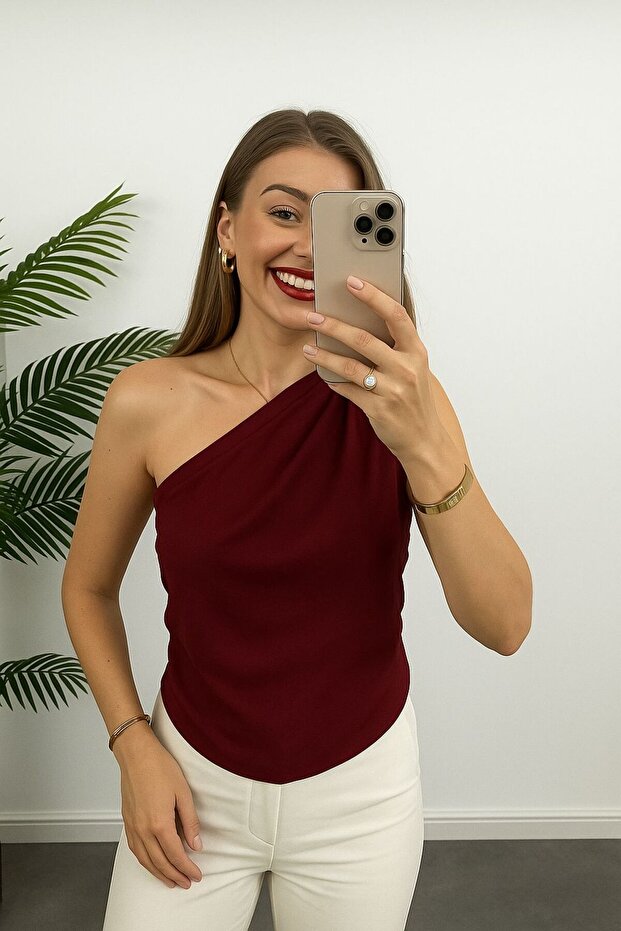 One Shoulder Draped Flowing Blouse