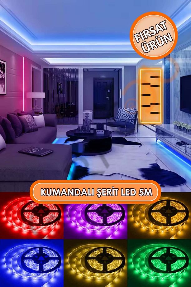 Kumandalı 5 Metre Şerit Led İç ve Dış Mekan İçin Yapışkanlı Aydınlatma Led - 2