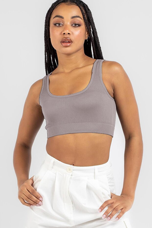 Füme Askılı Basic Crop Top Bluz Mg1757 - 1