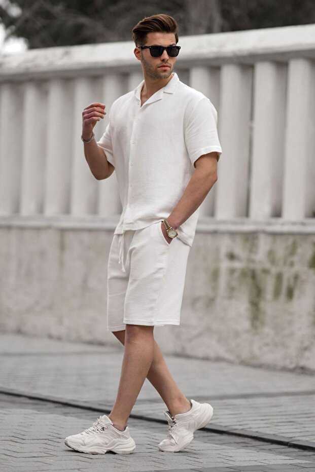 White Basic Men's Shorts Set 5940 - 1