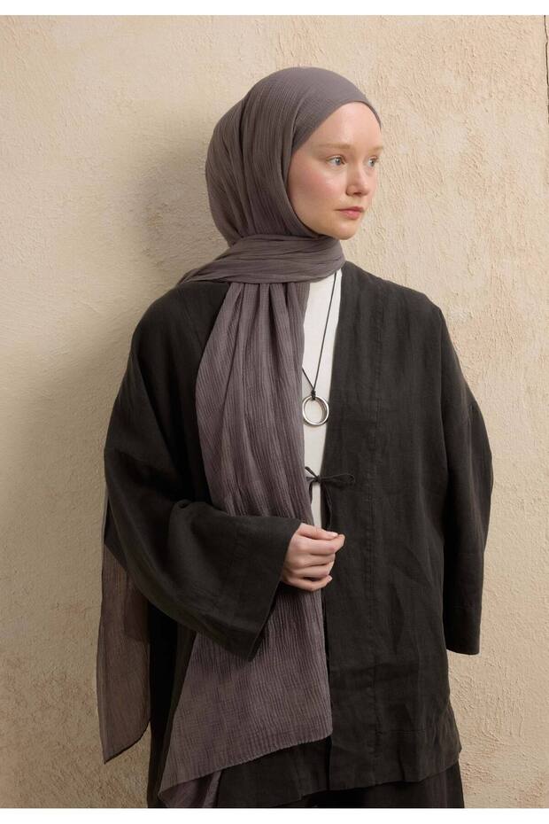 شال مودال مربعات رمادي معدني - 1