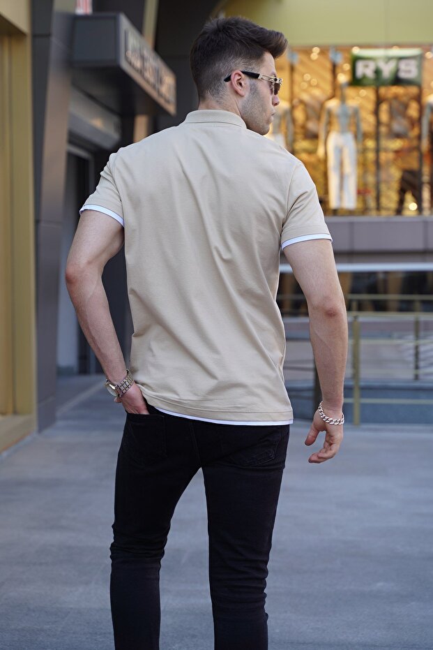 Bej Basic Polo Yaka Tişört 5885 - 2