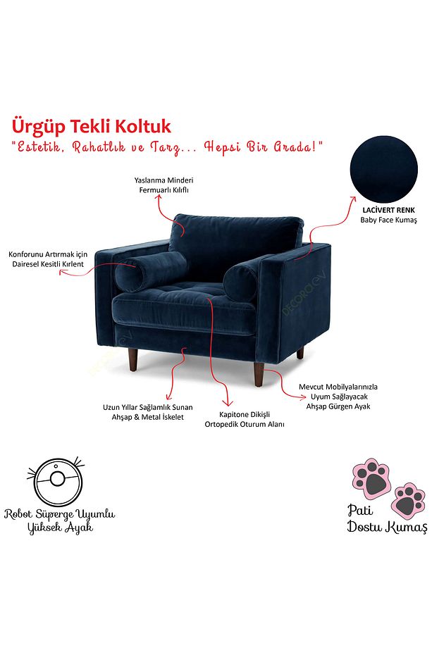 Ürgüp Tekli Koltuk Berjer 90 Cm Genişlik 90 Cm Derinlik - 4