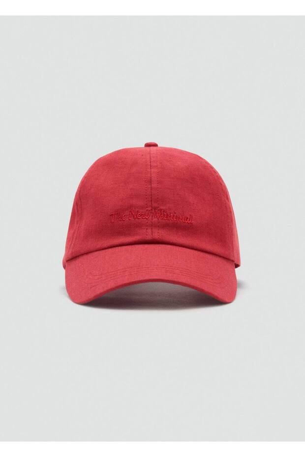 İşlemeli mesajlı keten karışımlı şapka - 1