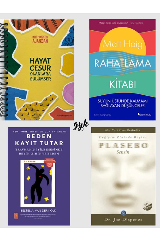 Hayat Cesur Olanlara Gülümser(AJANDA)-Rahatlama Kitabı-Beden Kayıt Tutar-Plasebo Sensin 4'lü SET - 1
