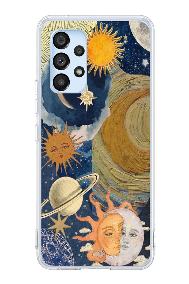 جراب سيليكون شفاف بتصميم متوافق مع Galaxy A53 Sun and Moon Universe