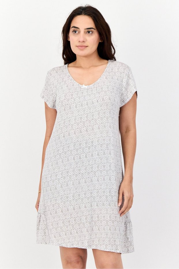 Women All Over Print Sleeveless Sleepwear Dress, Grey