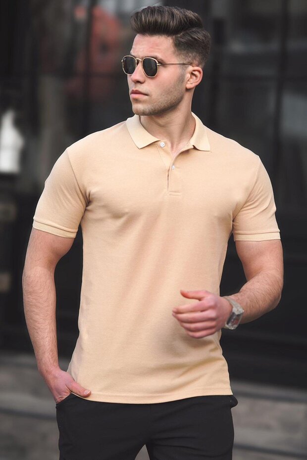 Beige Basic Polo Neck Men's T-Shirt 5101