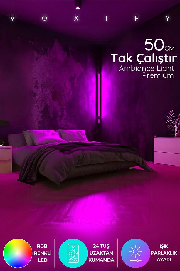 50cm Rgb Kumandalı Oda Ambiyans Aydınlatma Çubuk Led Çok Renkli Duvar Aydınlatma Tak Çalıştır - 1
