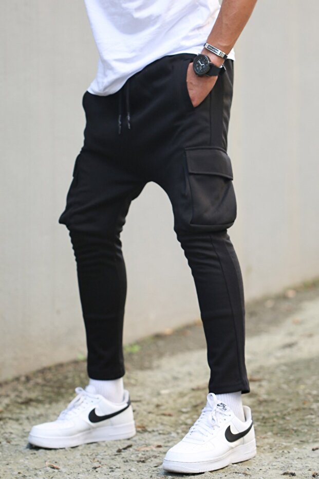 Siyah Yandan Cepli Basic Eşofman Altı 4801 - 2