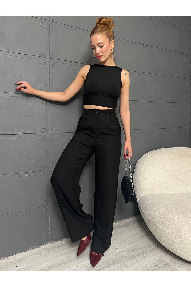 Women's Pleated Detailed Linen Palazzo Trousers