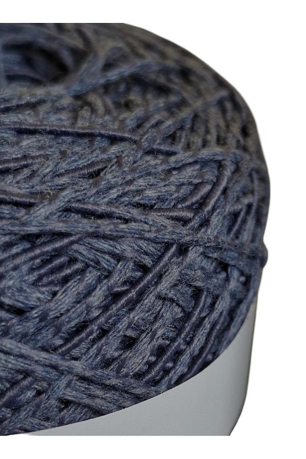 İndigo. Denim mavi (mat), büklümlü tek kat, %100 koton el örgü ipi (200 gr.) - 3
