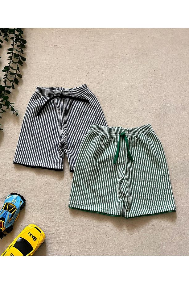 ERKEK ÇOCU FİTİLLİ COTTON KISA ŞORT 2Lİ SET - 1