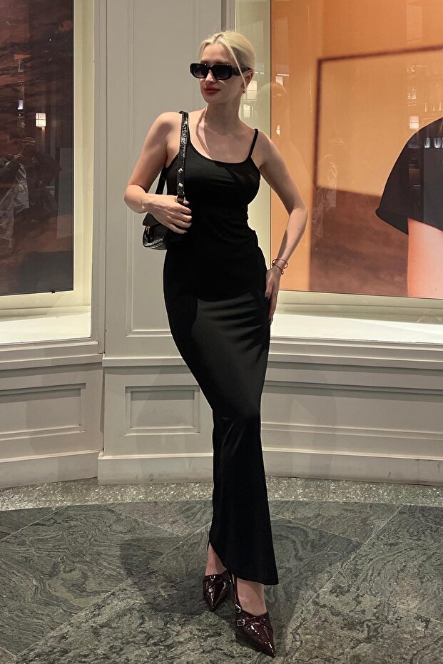 Siyah Uzun Asklı Basic Elbise MG1852 - 2