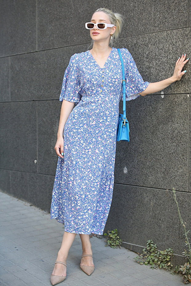 Blue Half Sleeve Long Dress MG1889