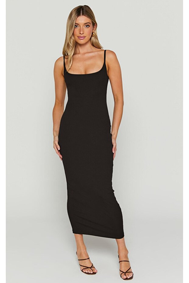 Siyah Askılı Kaşkorse Basic Elbise mg1984 - 2