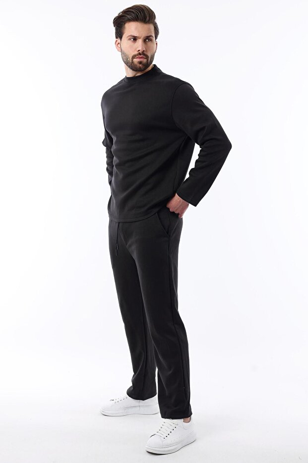 Μαύρο Basic μακρυμάνικο σετ φόρμας 5960 - 2