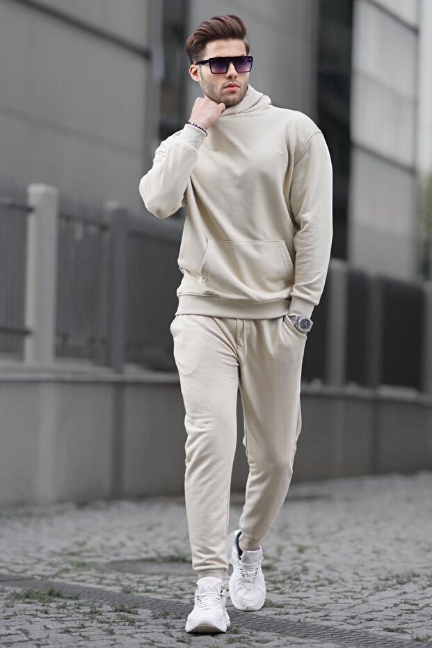 Bej Kapüşonlu Basic Eşofman Takımı 5928 - 2