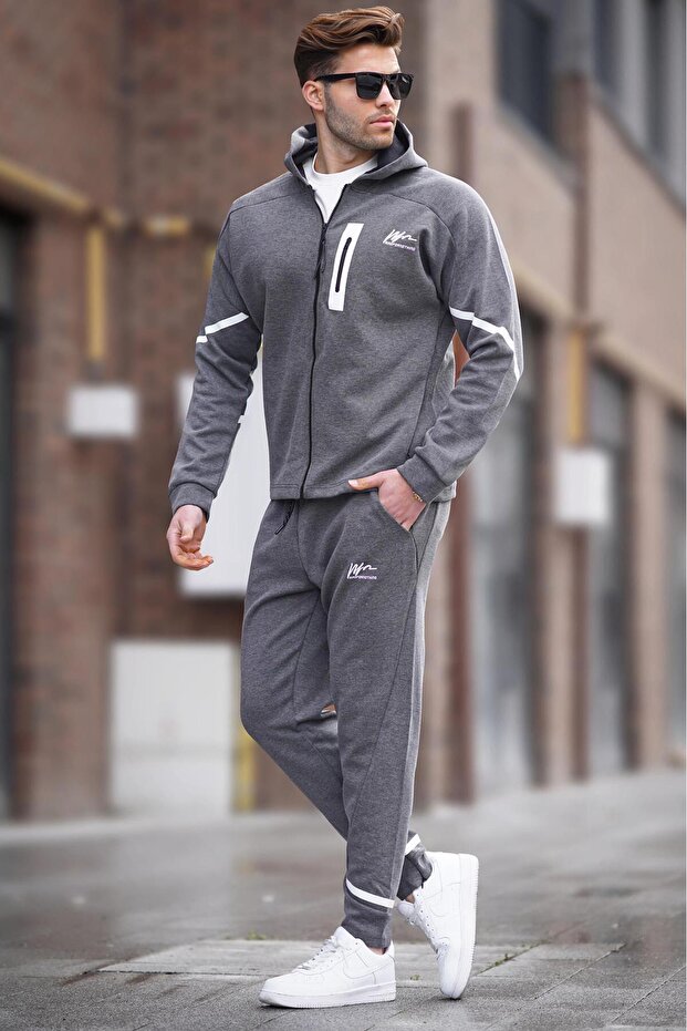 Kapüşonlu Antrasit Erkek Eşofman Takımı 6813 - 1