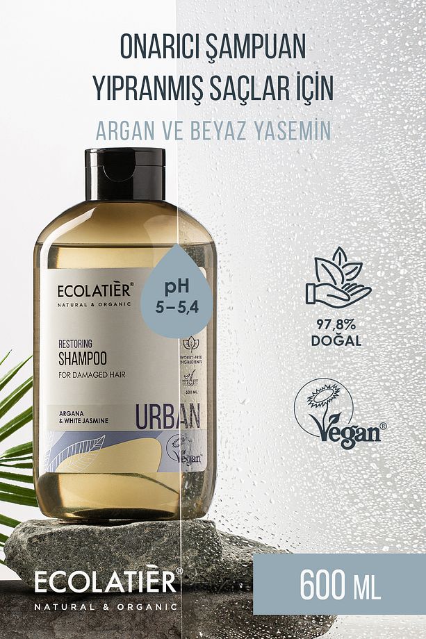 Onarıcı Şampuan Yıpranmış Saçlar İçin %97,8 Doğal Şampuan Argan Yağı ve Yasemin Özü, 600 ml - 1
