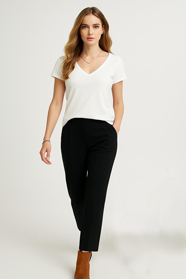 V-Neck Basic Cotton T-Shirt - Front and Back Design - 6