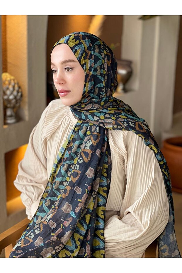 Abstract Zigzag Desen Bambu Şal - 2