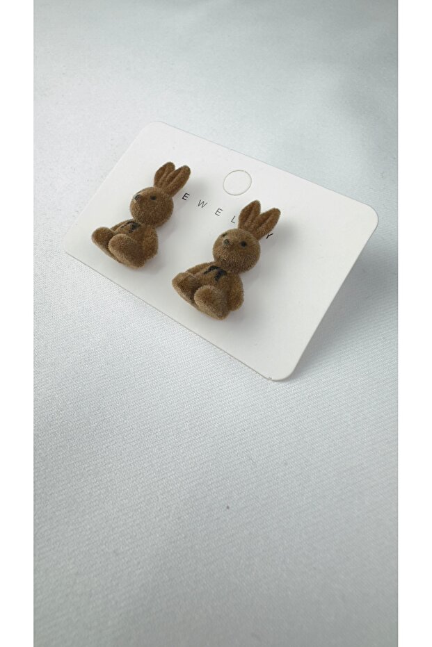 Special Design, Plush Rabbit Earrings, Couple Earrings, Light Coffee Earrings, Gift Wrapped