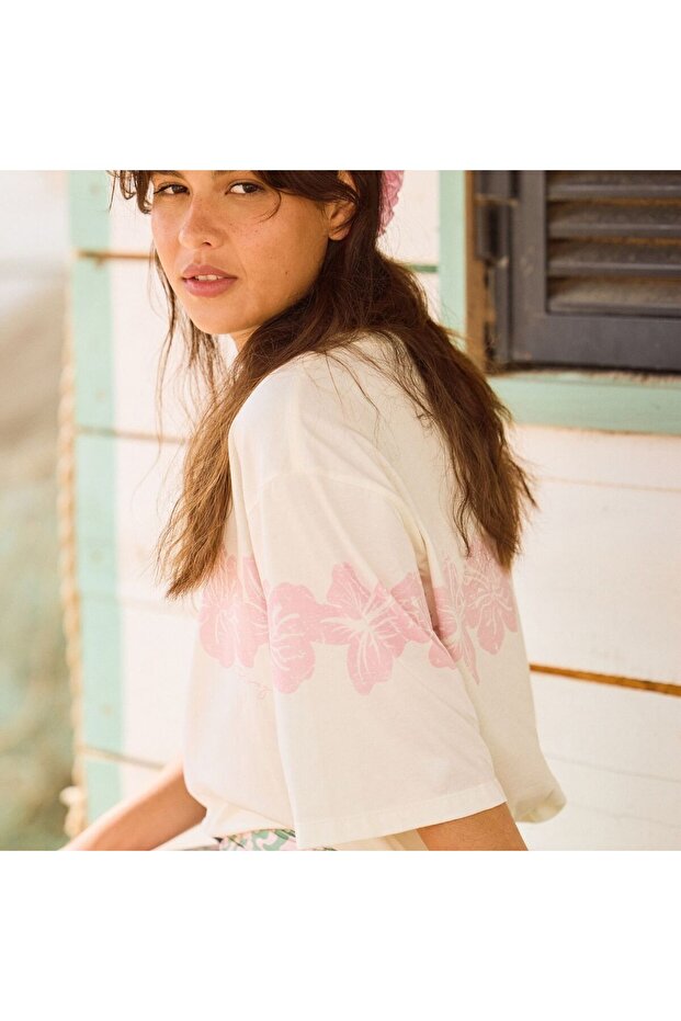 Hangloose Placed Kadın Beyaz Tişört KADIN T-SHIRT ERJZT05904 - 7