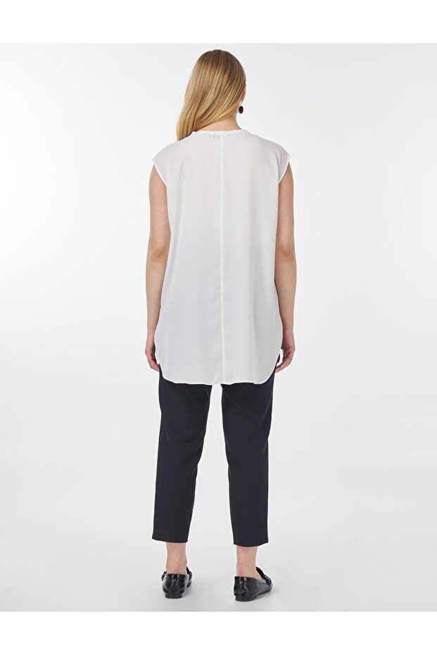 Sıfır Yaka Basic T-Shirt Ekru - 4