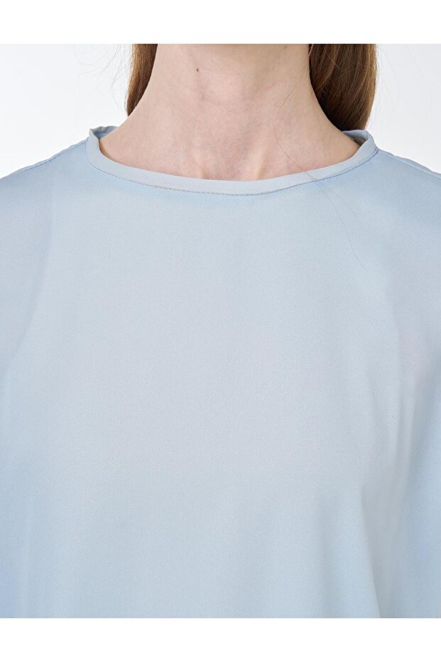 Sıfır Yaka Basic T-Shirt Mavi - 7
