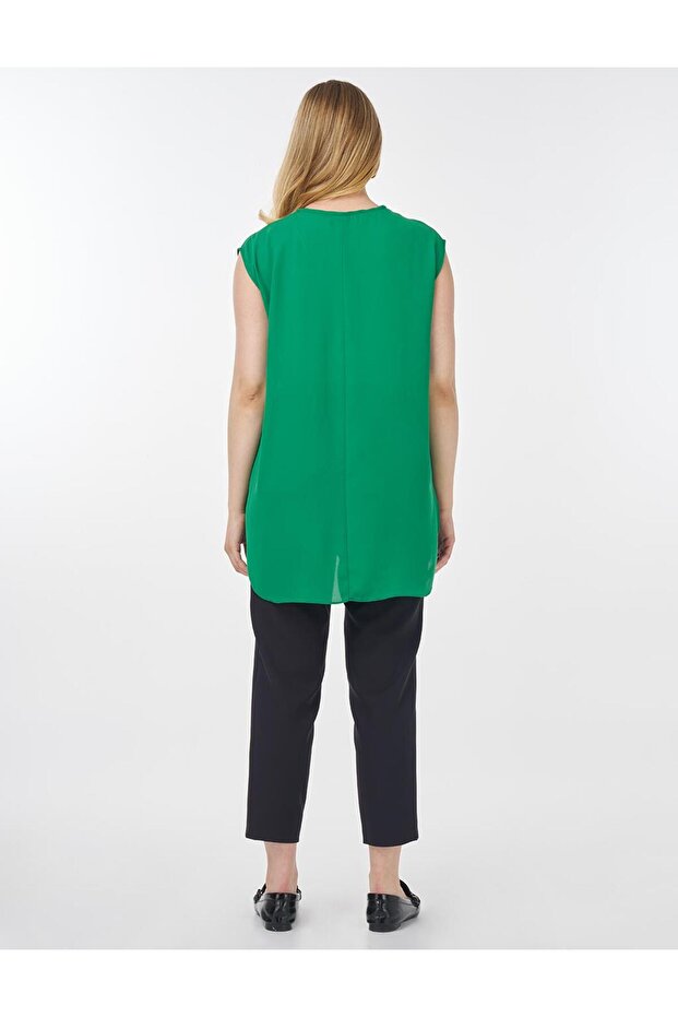 Sıfır Yaka Basic T-Shirt Yeşil - 5
