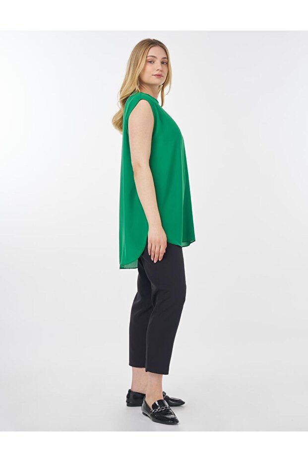 Sıfır Yaka Basic T-Shirt Yeşil - 4