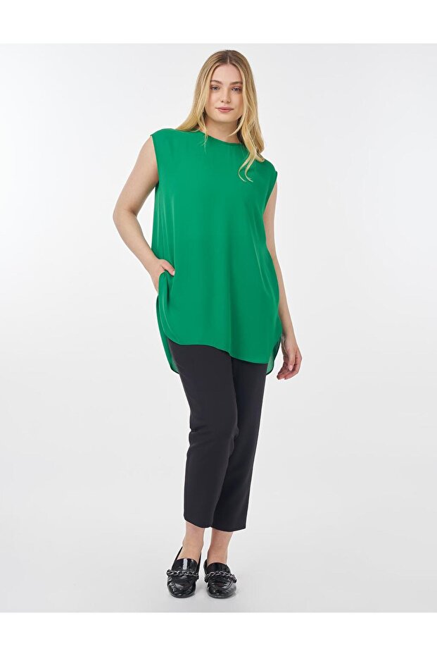 Sıfır Yaka Basic T-Shirt Yeşil - 6
