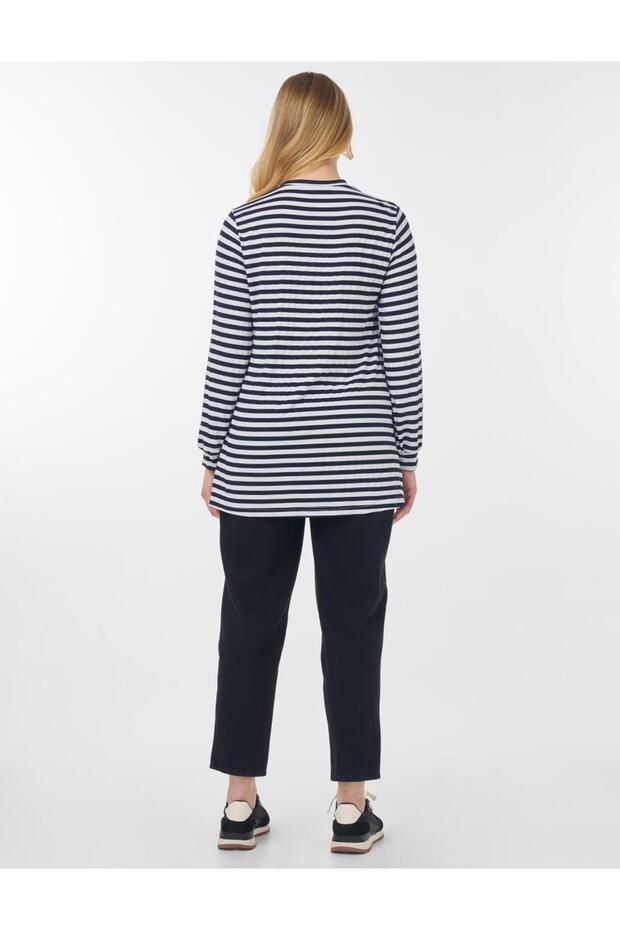 Çizgi Desen Örme Sweatshirt Lacivert - 5