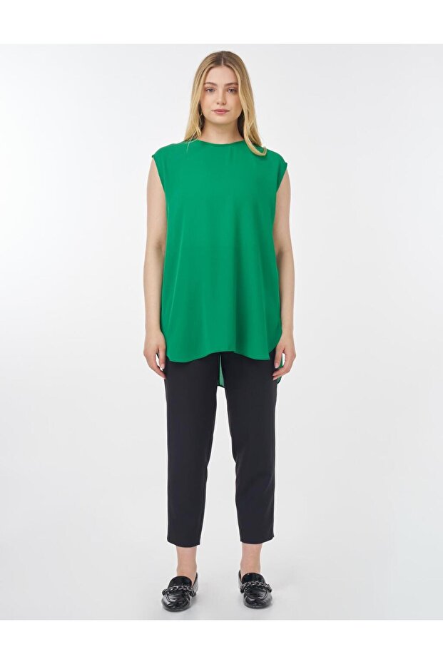 Sıfır Yaka Basic T-Shirt Yeşil - 2