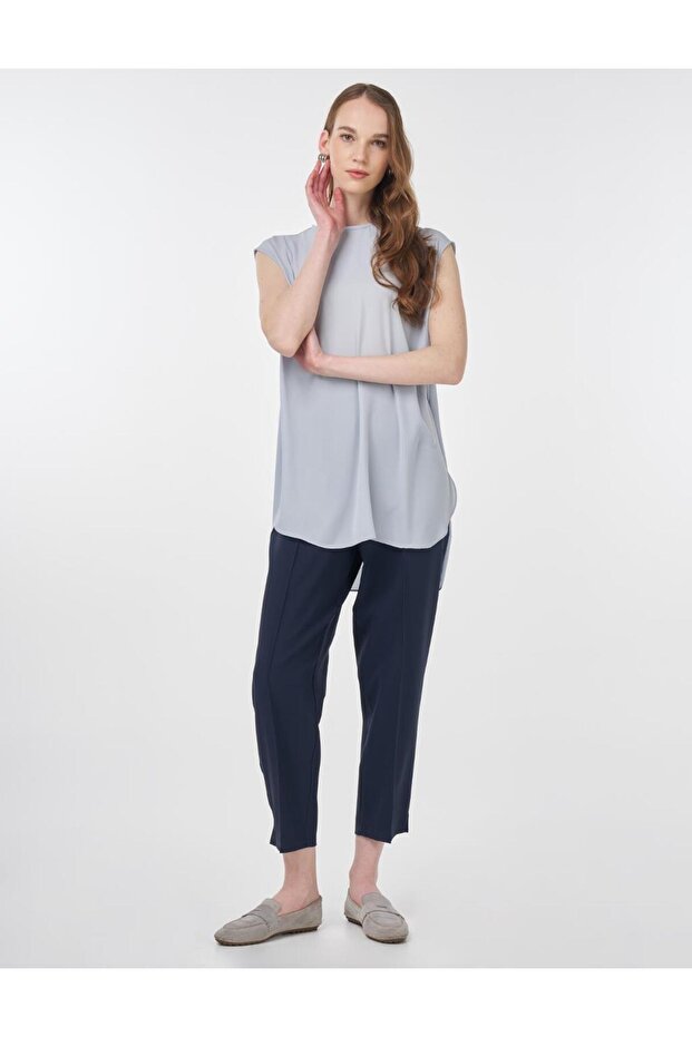 Sıfır Yaka Basic T-Shirt Açık Mavi - 2