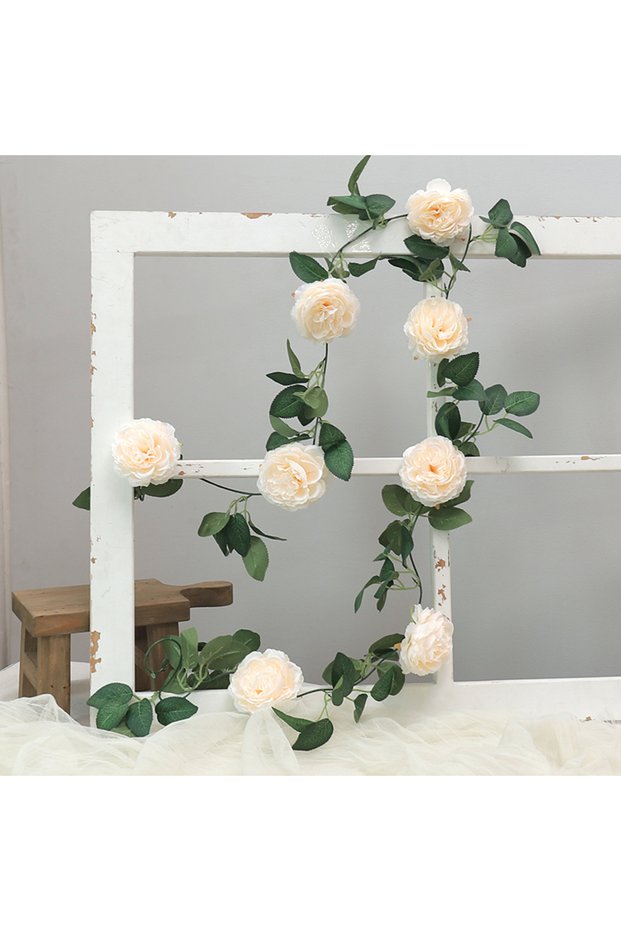champagne Kahaul Artificial Silk Peony Big Flowers Vine Christmas Rattan Wedding Party Wall Hanging
