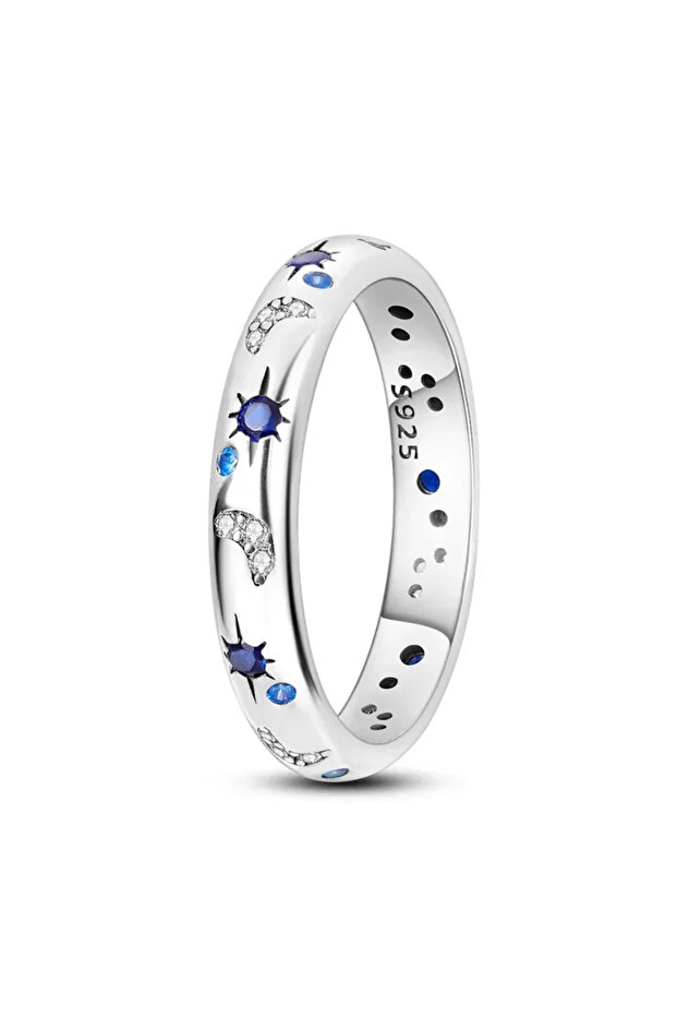 6 ZD1184-1 New Celestial Blue Sparkling Moon Sun Star Crystal Ring for Women Fashion Elegant Stackab