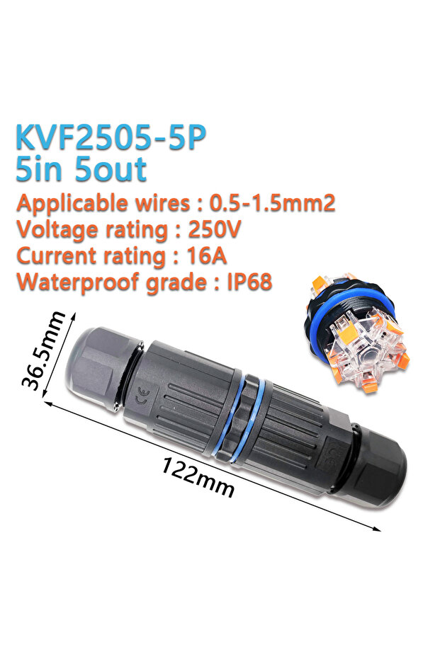 2505-5P IP68 waterproof cable connector quick connection KVSF-15 2 in 2 out 2/3/4/5 pin Electrical T