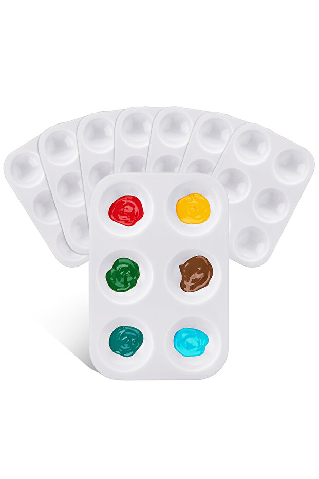8pcs 6 Wells Paint Tray Palette, 6 Wells Mini Plastic Watercolor Paint Palette Tray for Art Painting