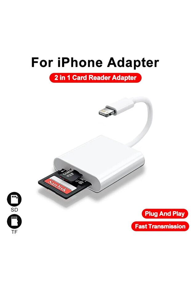 iPhone 2 in1 2-in-1 Lightning Flash Card Reader TF Reader 2-in1 Slot for iPhone/iPad, Suitable for M - 1