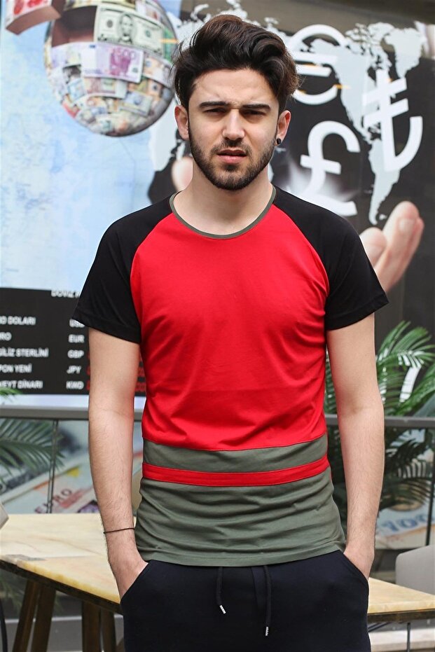 Red T-Shirt with Stripe Detail 3014