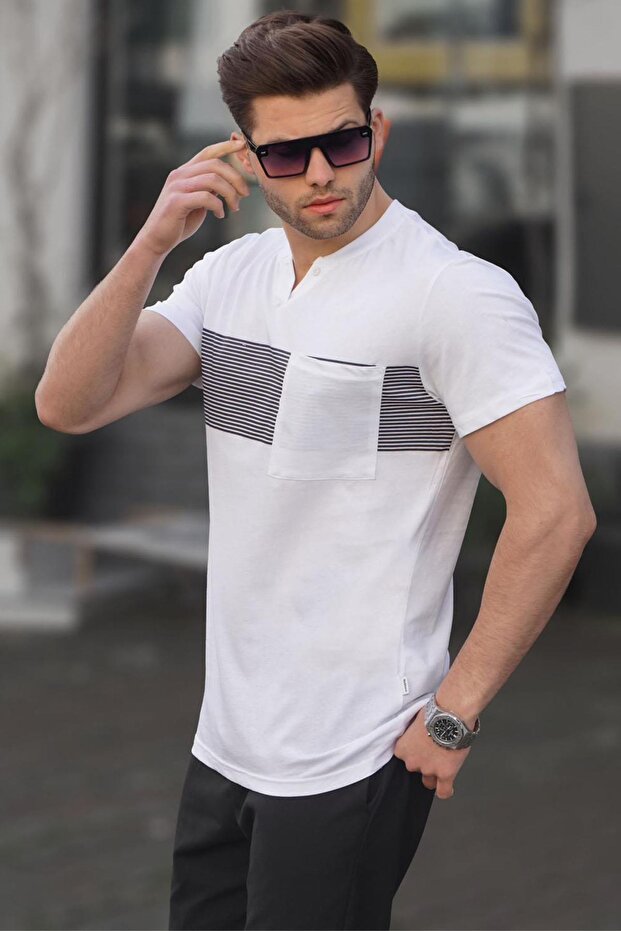 White Pocket Detailed Regular Fit Men's T-shirt 6094