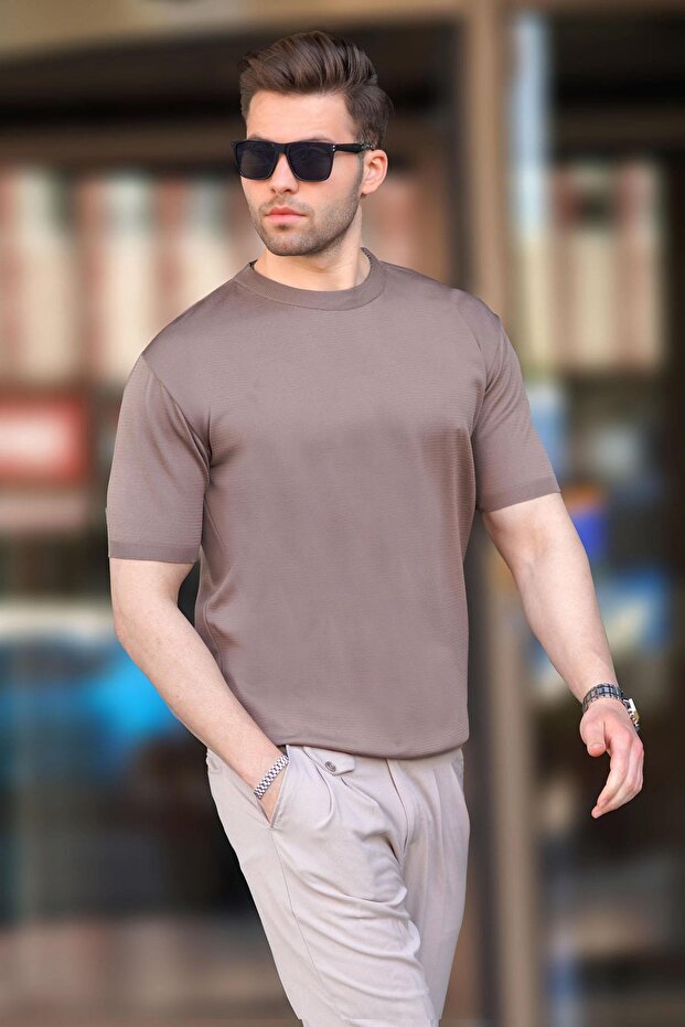 Ανδρικό μπλουζάκι Brown Crew Neck Basic 6883 - 2