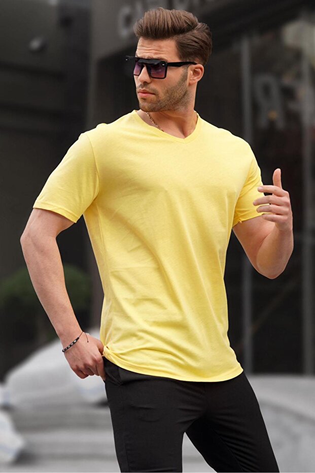 Basic V Yaka Sarı Tişört 5281 - 1