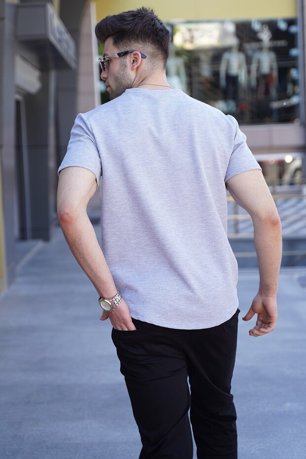 Gri Waffle Kumaş Basic Tişört 5883 - 2