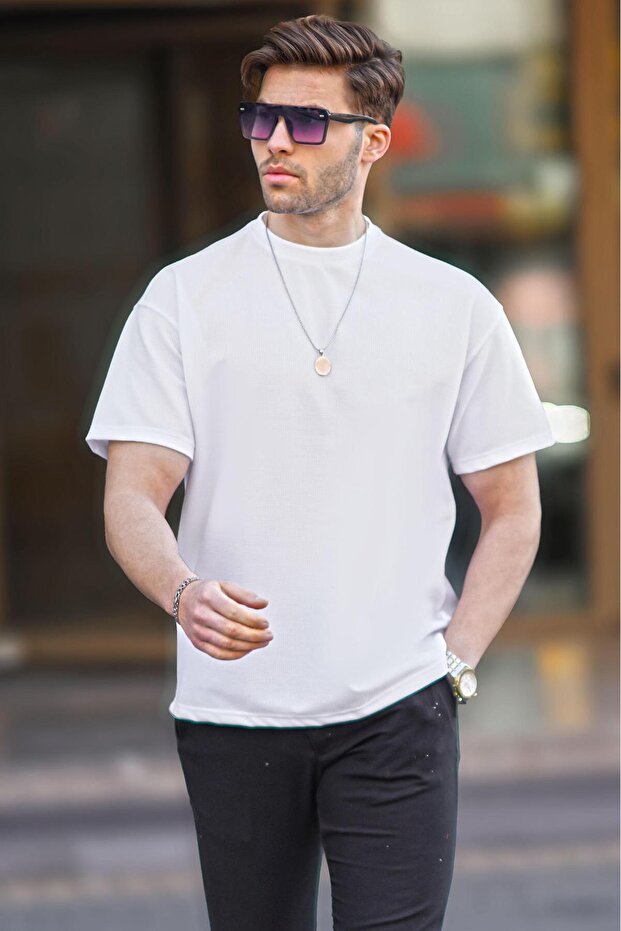 Beyaz Basic Oversize Erkek Tişört 7010 - 2