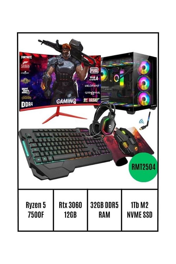 Rmt2504 Ryzen 5 7500f / 32g Ddr5 / 1tb M.2 Nvme Ssd Rtx 3060 12g 24'' 165hz Curved Gaming Bilgisayar - 1